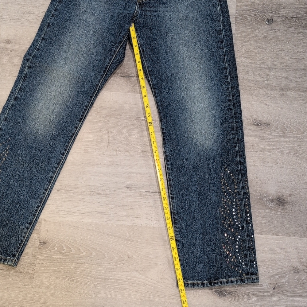 New Levi's 501 Dark Blue Straight-Leg Jeans with Rhinestone Detail - Picture 3 of 11